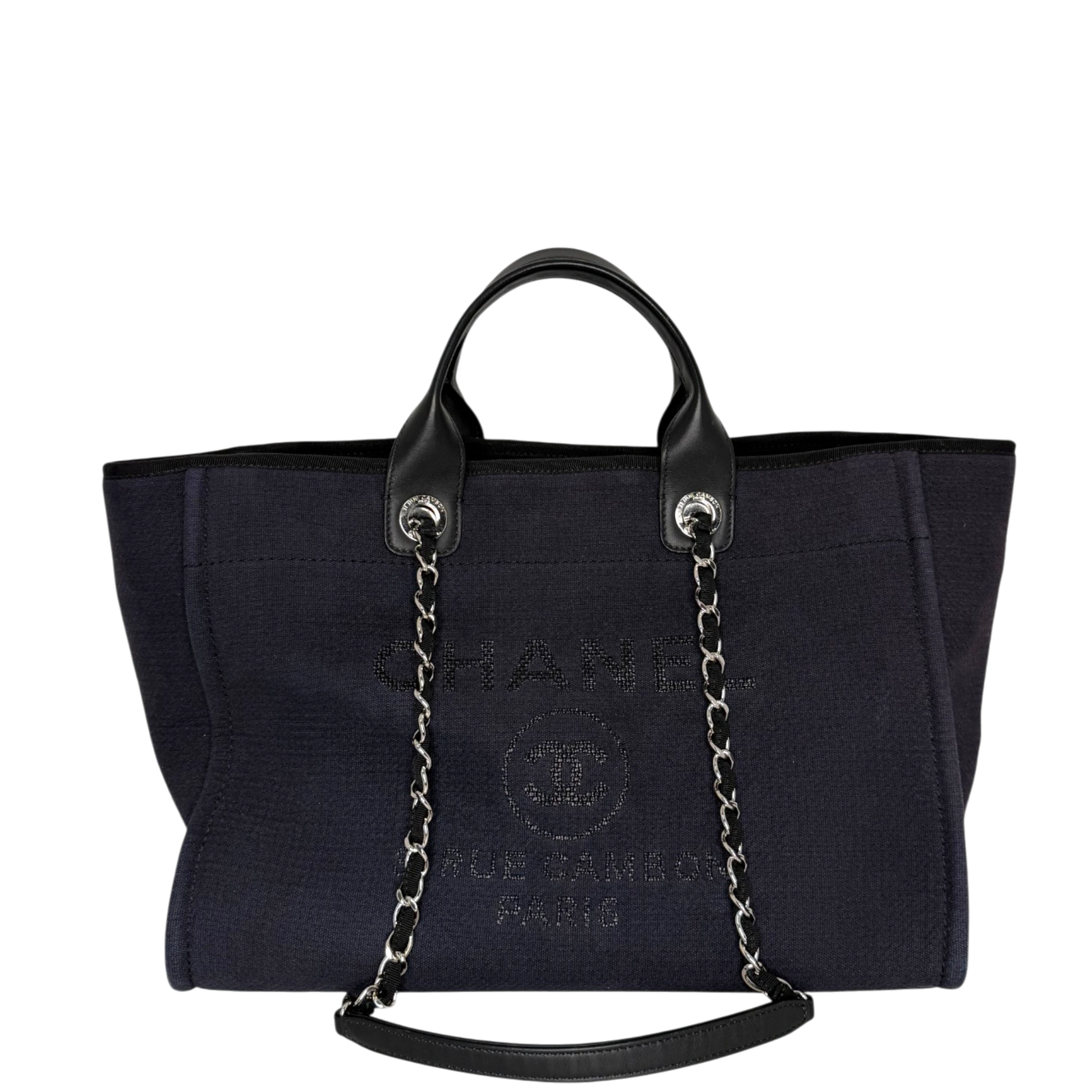 Chanel Deauville mittelgroße Tasche Navy silberne Hardware 2022 Chanel