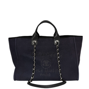 Chanel Deauville mittelgroße Tasche Navy silberne Hardware 2022