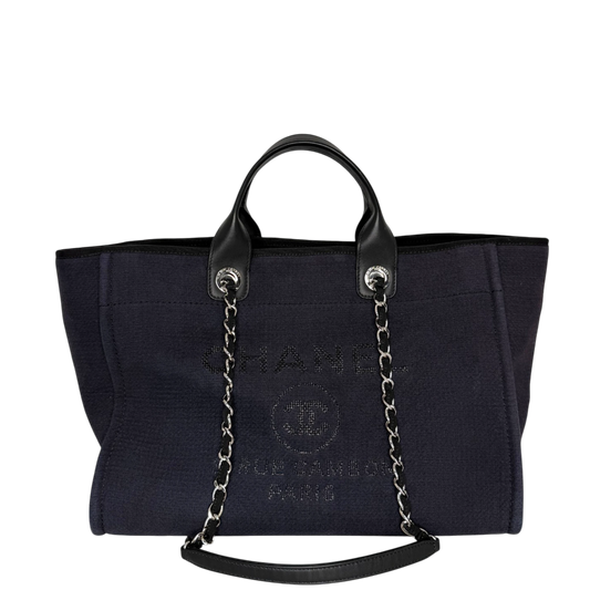 Chanel Deauville mittelgroße Tasche Navy silberne Hardware 2022 Chanel
