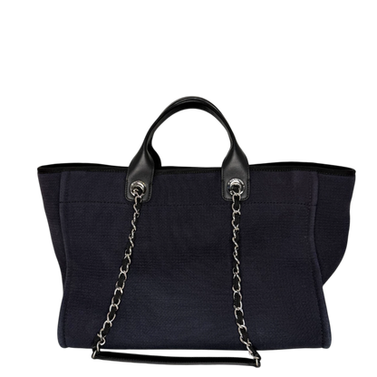 Chanel Deauville mittelgroße Tasche Navy silberne Hardware 2022 Chanel