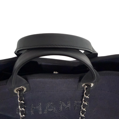 Chanel Deauville mittelgroße Tasche Navy silberne Hardware 2022 Chanel