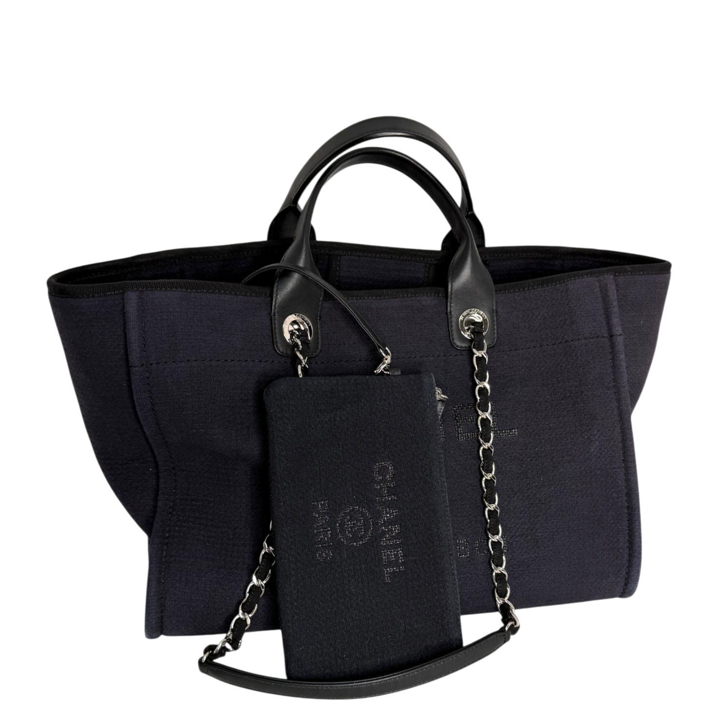 Chanel Deauville mittelgroße Tasche Navy silberne Hardware 2022 Chanel