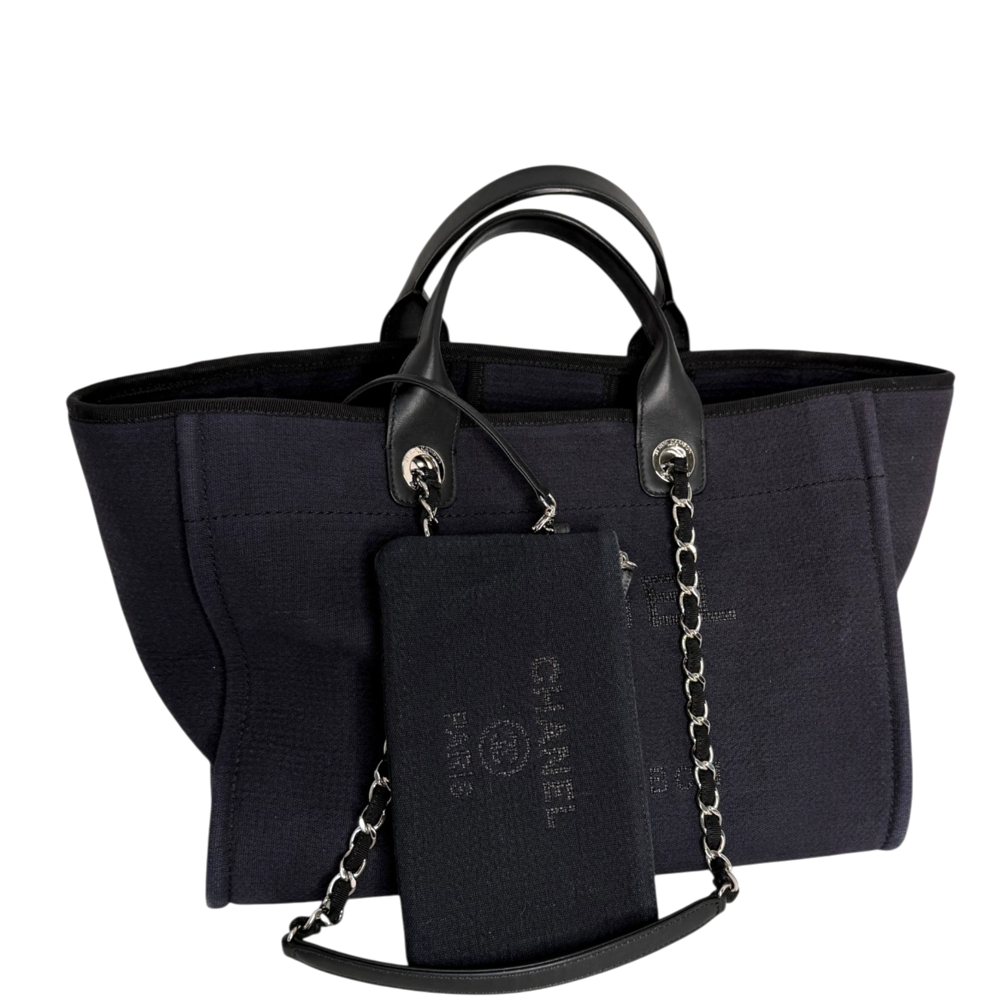 Chanel Deauville mittelgroße Tasche Navy silberne Hardware 2022 Chanel