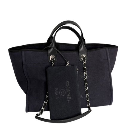 Chanel Deauville mittelgroße Tasche Navy silberne Hardware 2022 Chanel