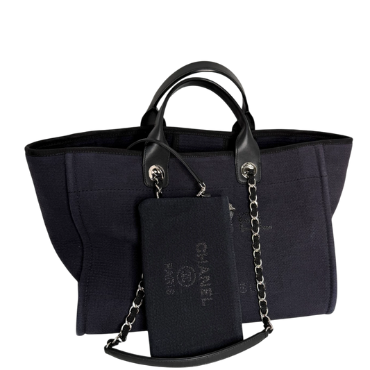 Chanel Deauville mittelgroße Tasche Navy silberne Hardware 2022 Chanel
