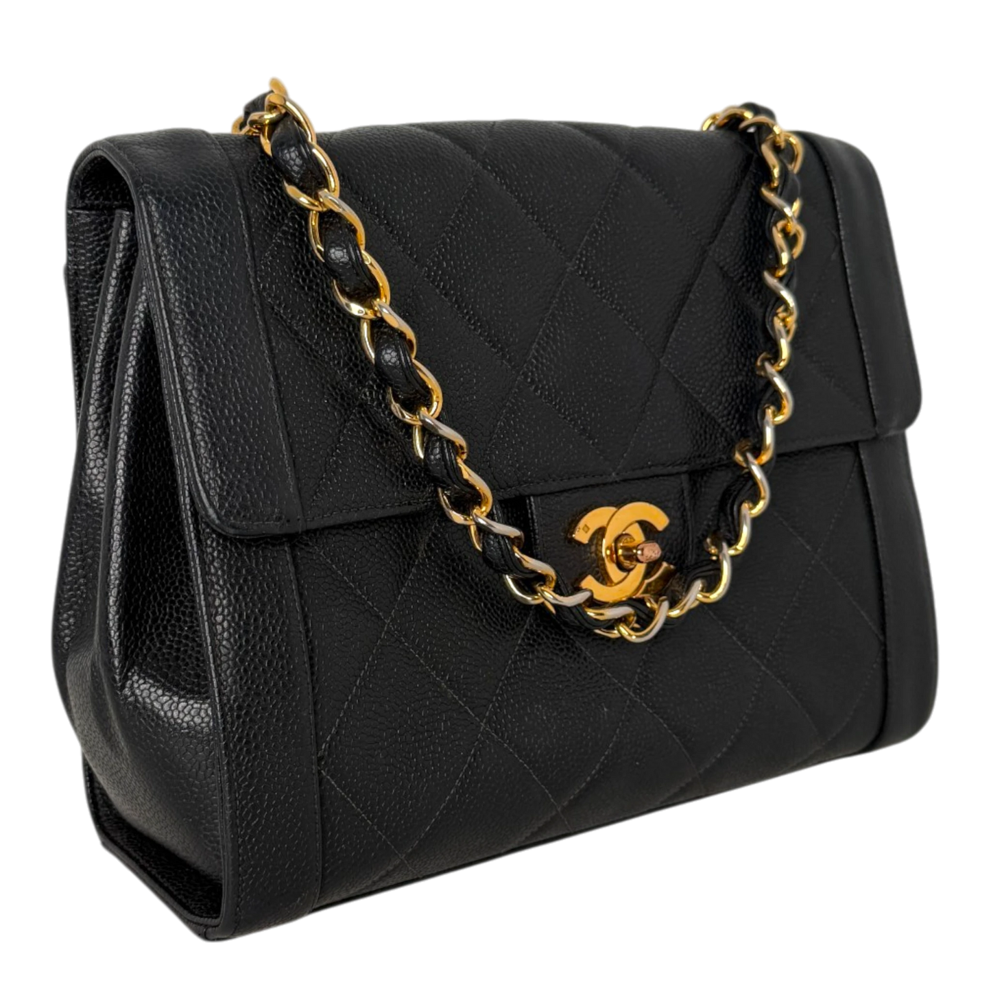 Chanel Vintage Flap Bag Caviar Schwarz vergoldete Hardware Chanel