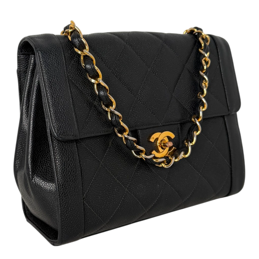 Chanel Vintage Flap Bag Caviar Schwarz vergoldete Hardware Chanel