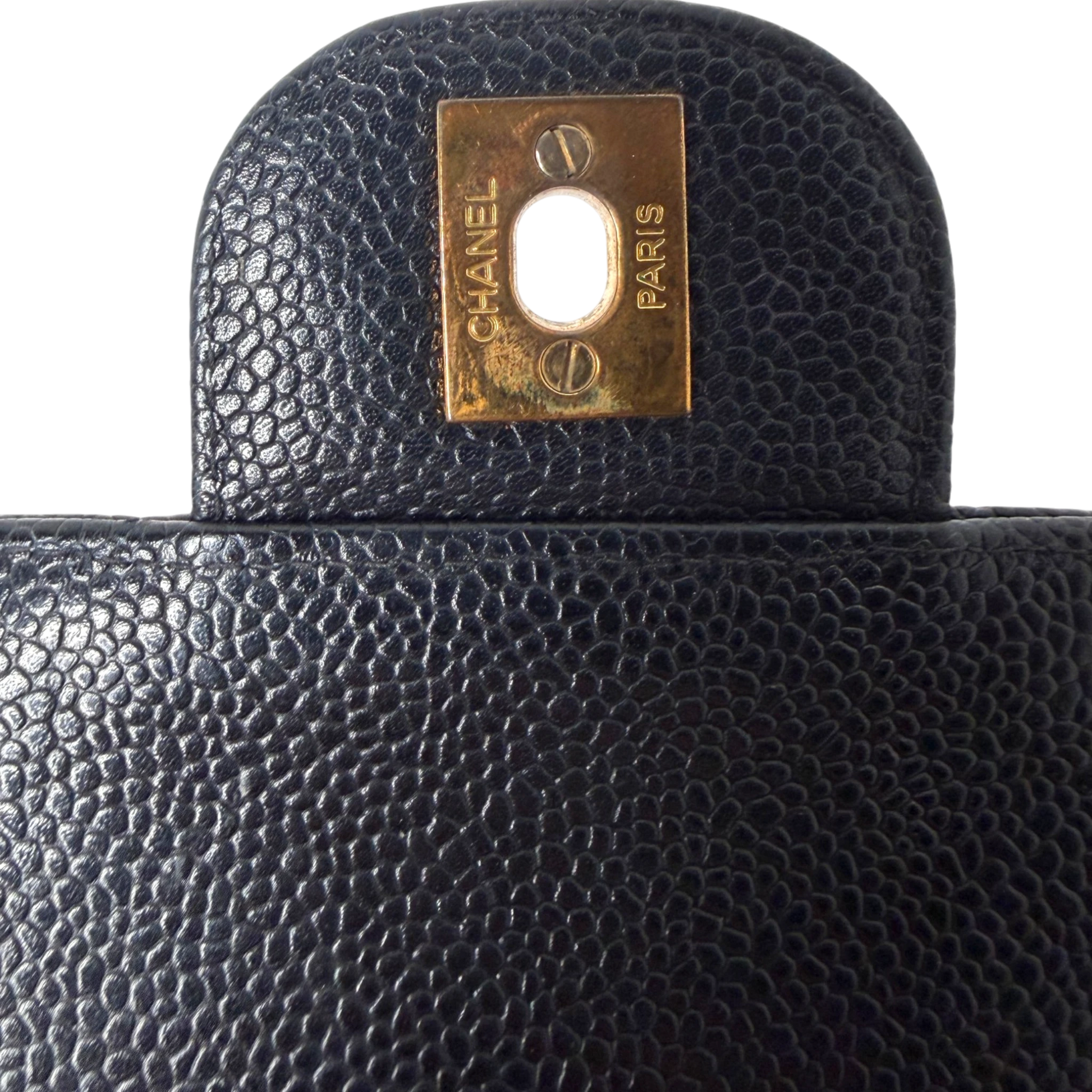 Chanel Vintage Flap Bag Caviar Schwarz vergoldete Hardware Chanel