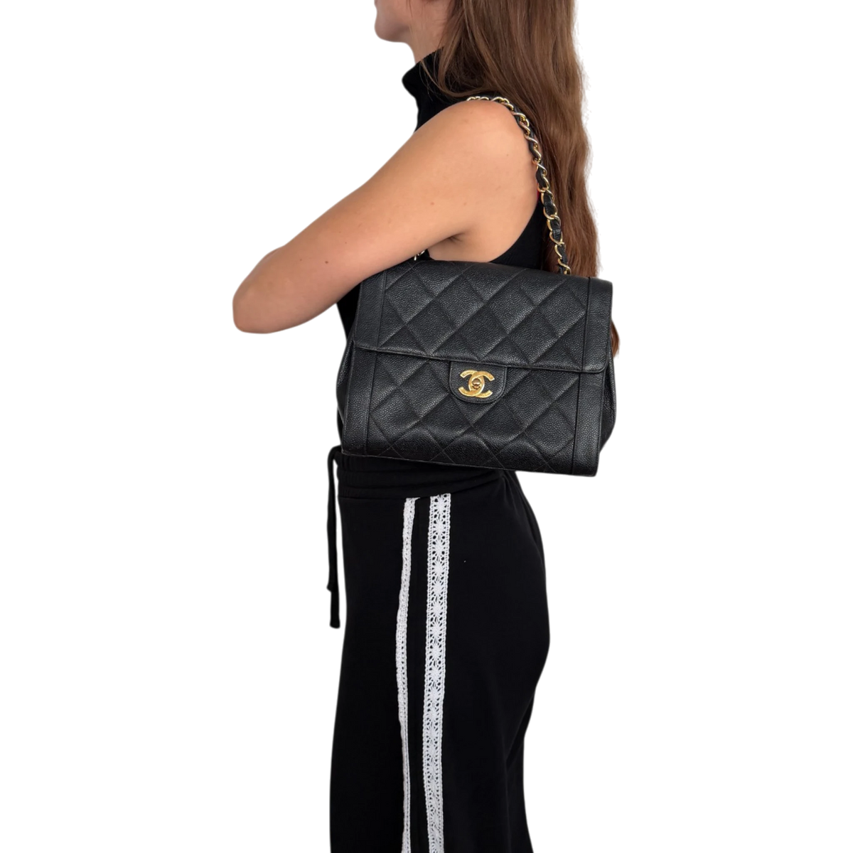 Chanel Vintage Flap Bag Caviar Schwarz vergoldete Hardware Chanel