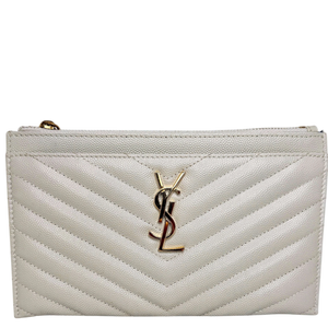 Saint Laurent Monogram Bill Pouch Grain de Poudre Creme Weiß Gold