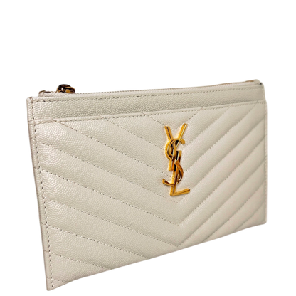 Saint Laurent Monogram Bill Pouch Grain de Poudre Creme Weiß Gold Saint Laurent