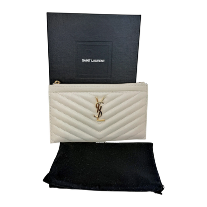 Saint Laurent Monogram Bill Pouch Grain de Poudre Creme Weiß Gold Saint Laurent
