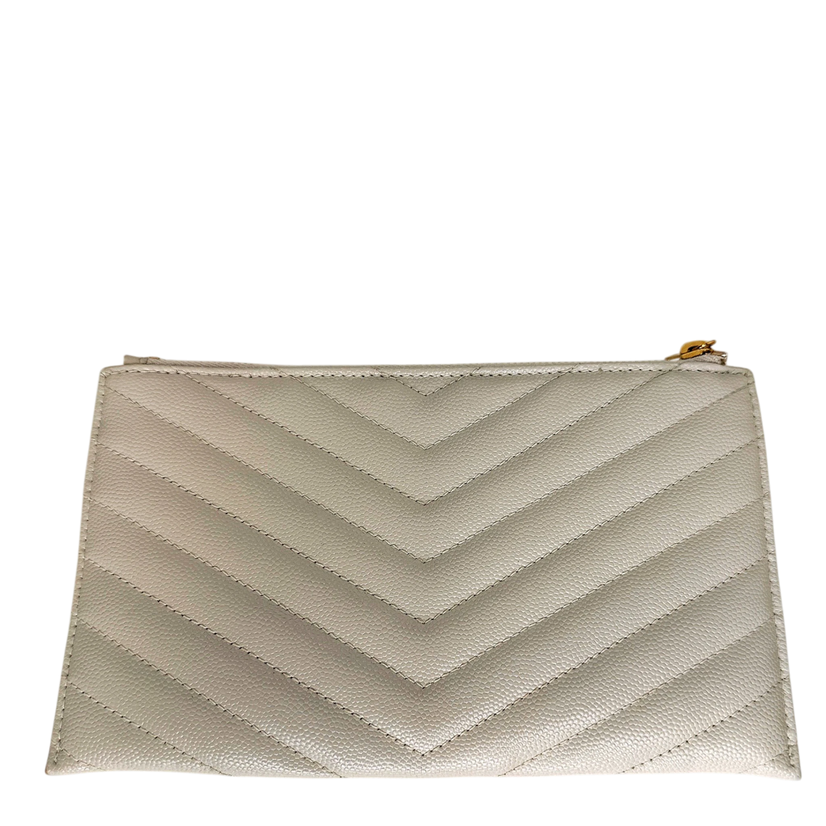 Saint Laurent Monogram Bill Pouch Grain de Poudre Creme Weiß Gold Saint Laurent