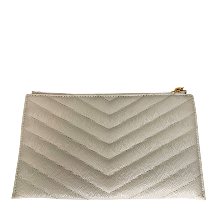 Saint Laurent Monogram Bill Pouch Grain de Poudre Creme Weiß Gold Saint Laurent
