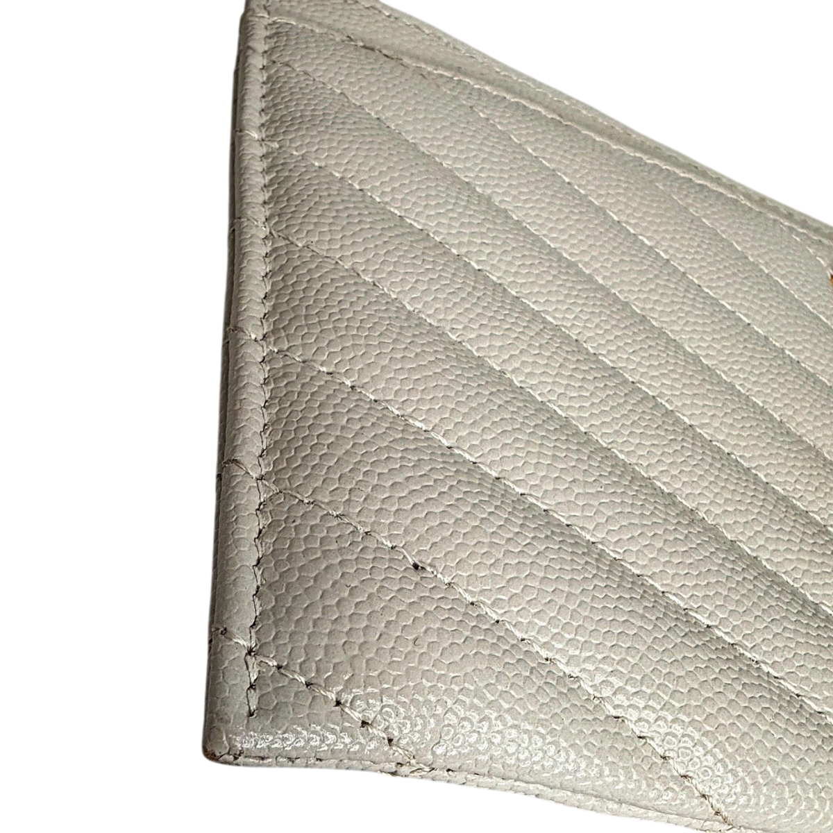 Saint Laurent Monogram Bill Pouch Grain de Poudre Creme Weiß Gold Saint Laurent