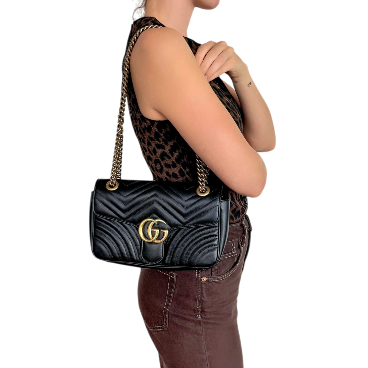 Gucci Kleine GG Marmont Schultertasche Schwarz Small Gucci