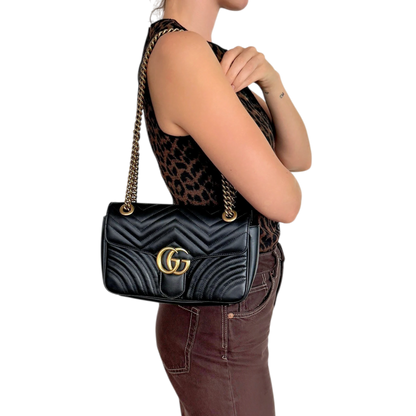 Gucci Kleine GG Marmont Schultertasche Schwarz Small Gucci