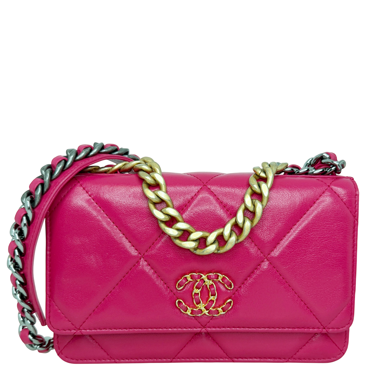 Chanel 19 Wallet On Chain WOC Lammleder Pink Fuchsia Gold Silber Chanel