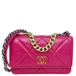 Chanel 19 Wallet On Chain WOC Lammleder Pink Fuchsia Gold Silber