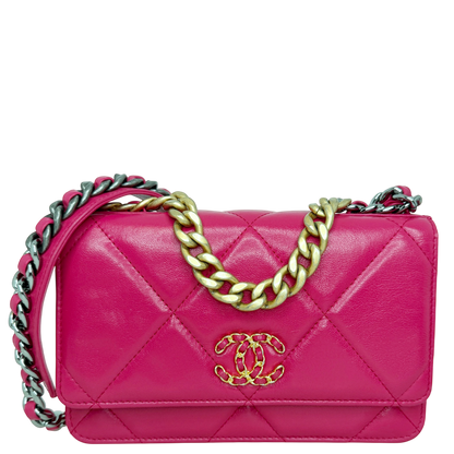 Chanel 19 Wallet On Chain WOC Lammleder Pink Fuchsia Gold Silber Chanel