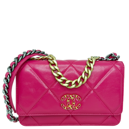Chanel 19 Wallet On Chain WOC Lammleder Pink Fuchsia Gold Silber Chanel