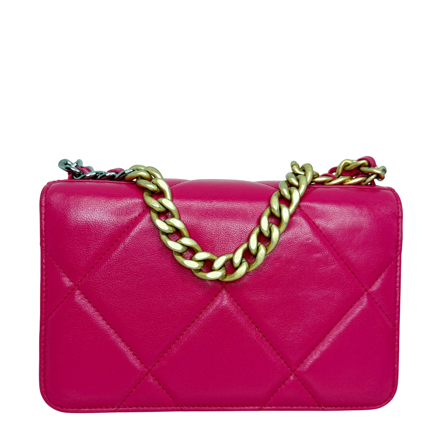 Chanel 19 Wallet On Chain WOC Lammleder Pink Fuchsia Gold Silber Chanel