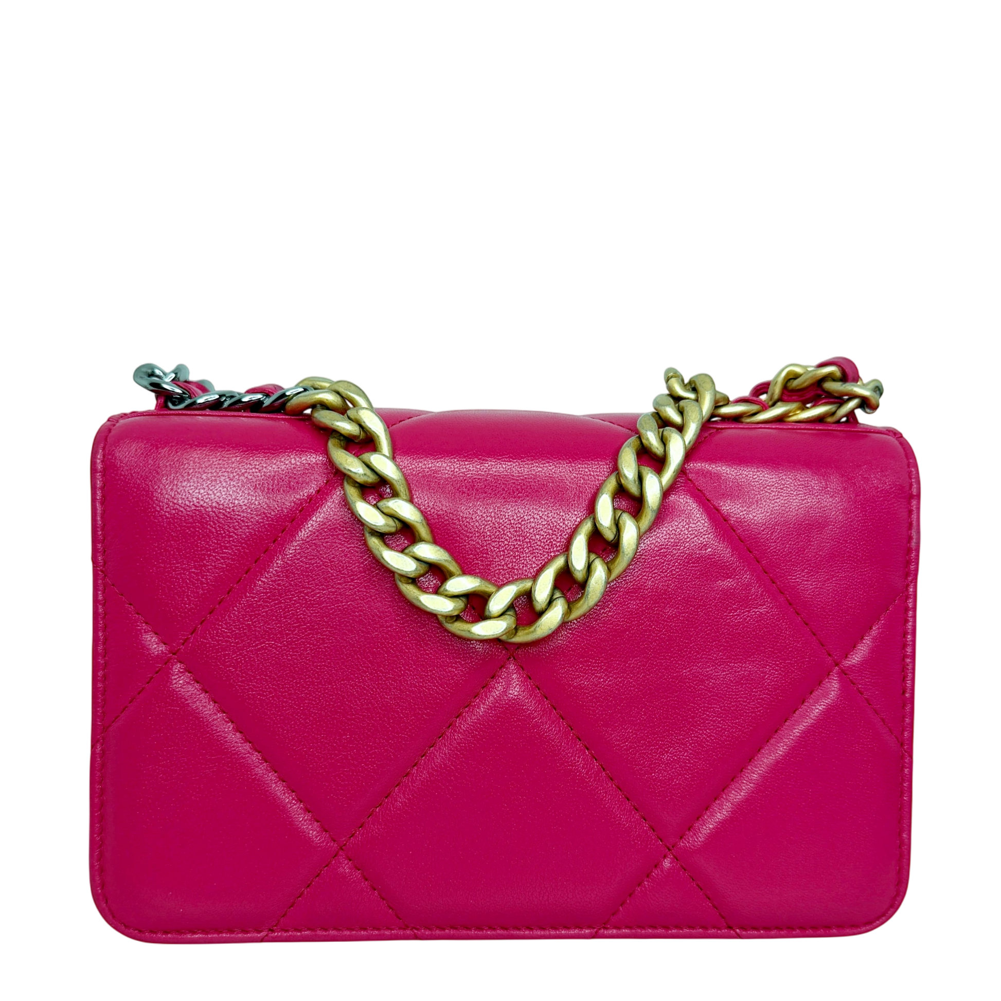 Chanel 19 Wallet On Chain WOC Lammleder Pink Fuchsia Gold Silber Chanel