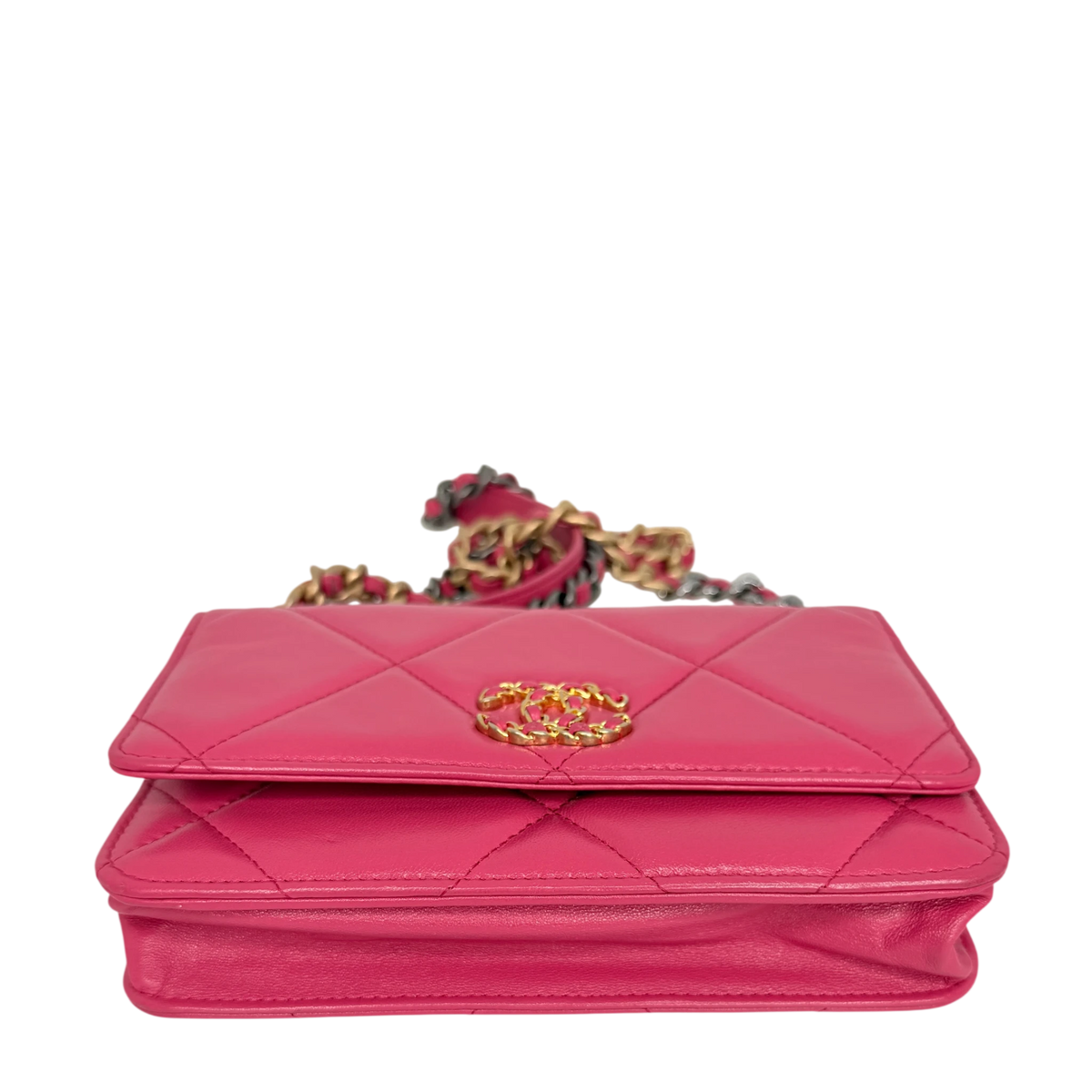 Chanel 19 Wallet On Chain WOC Lammleder Pink Fuchsia Gold Silber Chanel
