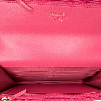 Chanel 19 Wallet On Chain WOC Lammleder Pink Fuchsia Gold Silber Chanel