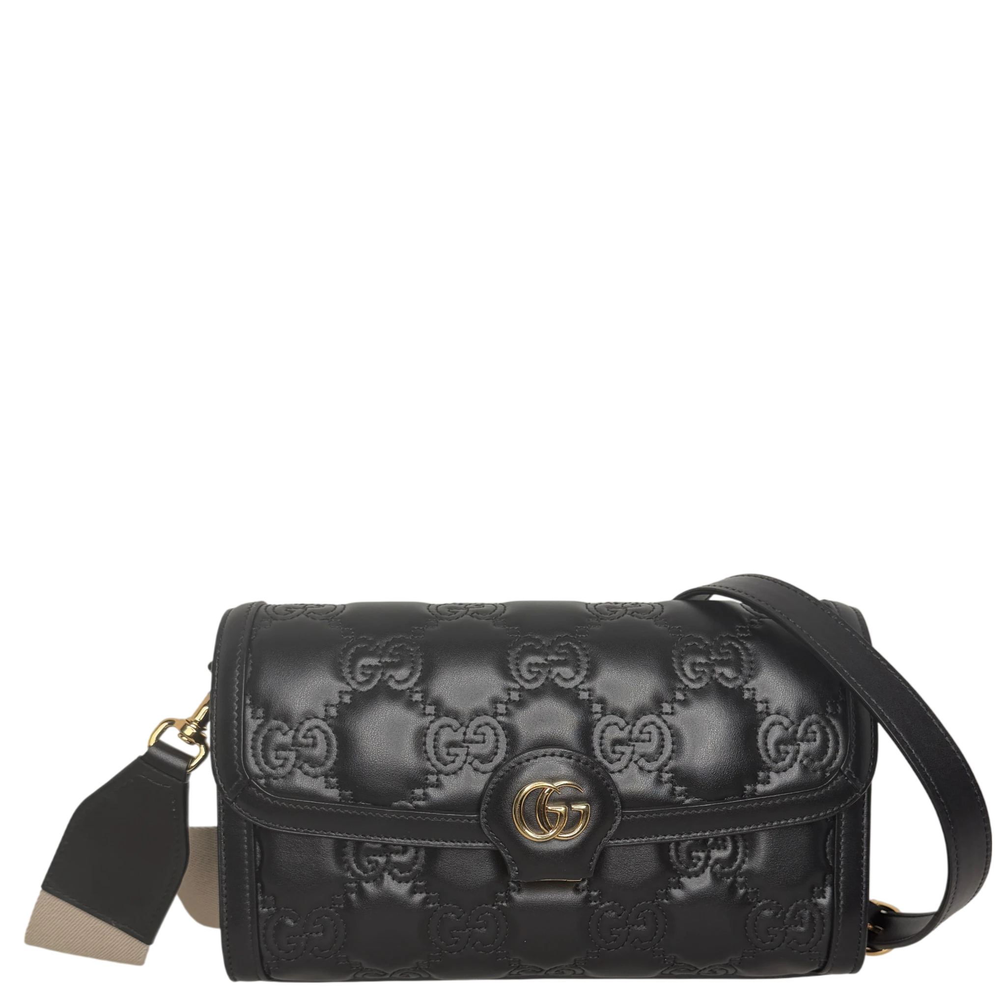 Gucci GG Matelassé Small Shoulder Bag Leder Schwarz Gold 2 Riemen Gucci