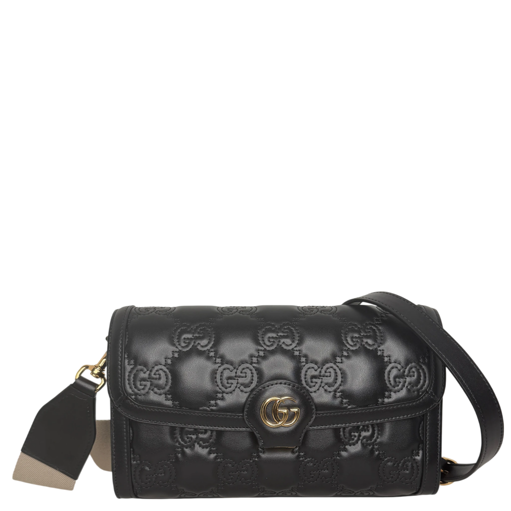Gucci GG Matelassé Small Shoulder Bag Leder Schwarz Gold 2 Riemen Gucci