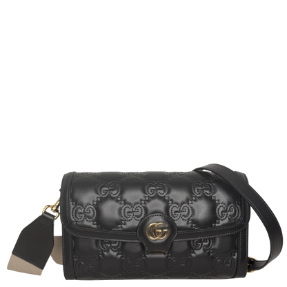 Gucci GG Matelassé Small Shoulder Bag Leder Schwarz Gold 2 Riemen Gucci