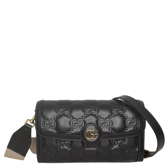 Gucci GG Matelassé Small Shoulder Bag Leder Schwarz Gold 2 Riemen Gucci