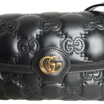 Gucci GG Matelassé Small Shoulder Bag Leder Schwarz Gold 2 Riemen Gucci