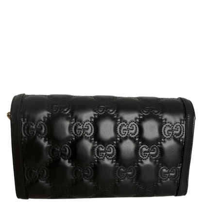 Gucci GG Matelassé Small Shoulder Bag Leder Schwarz Gold 2 Riemen Gucci