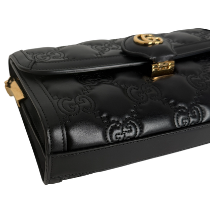 Gucci GG Matelassé Small Shoulder Bag Leder Schwarz Gold 2 Riemen Gucci