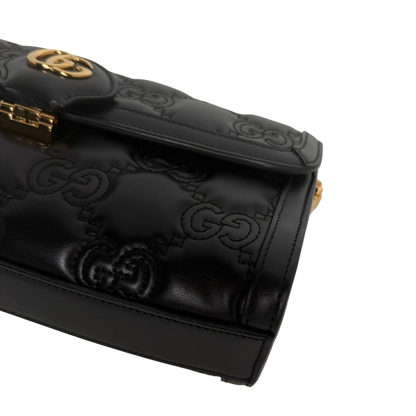 Gucci GG Matelassé Small Shoulder Bag Leder Schwarz Gold 2 Riemen Gucci