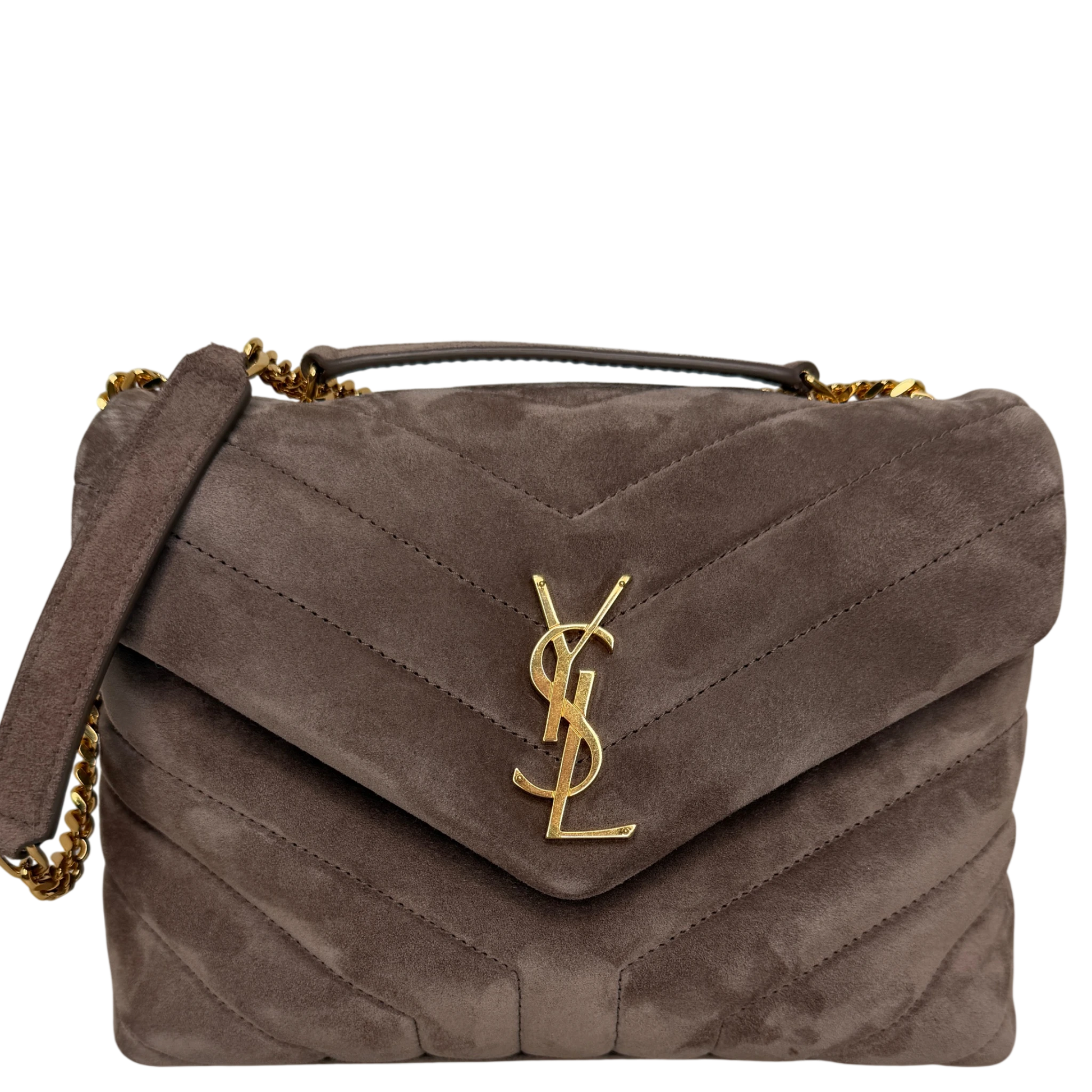 Saint Laurent Loulou Small Veloursleder Taupe Gold Y-Steppung Saint Laurent