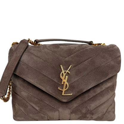 Saint Laurent Loulou Small Veloursleder Taupe Gold Y-Steppung Saint Laurent