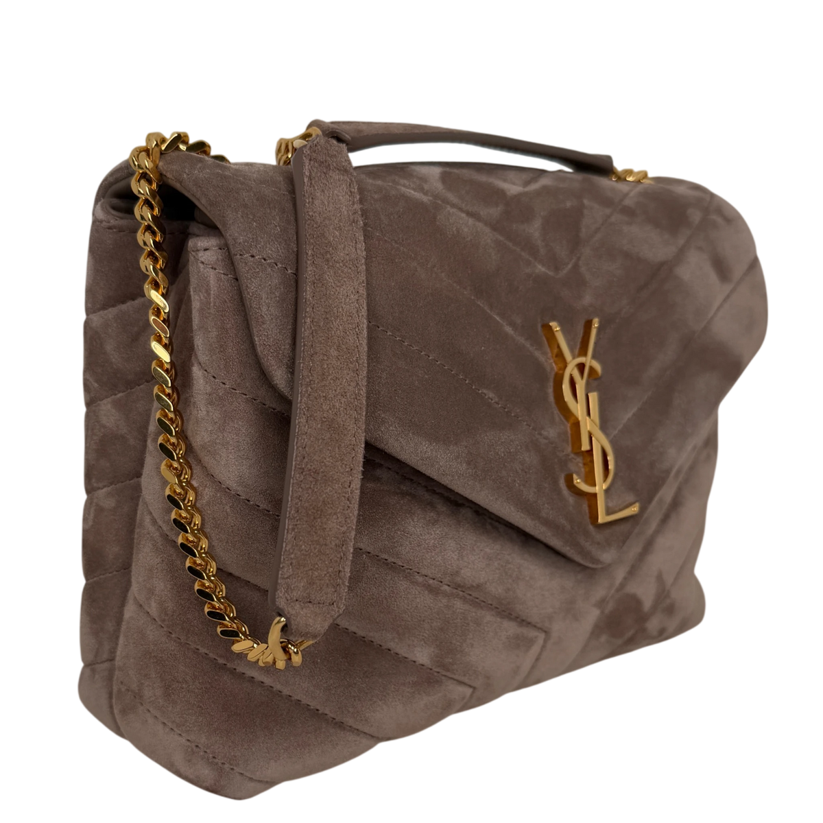 Saint Laurent Loulou Small Veloursleder Taupe Gold Y-Steppung Saint Laurent