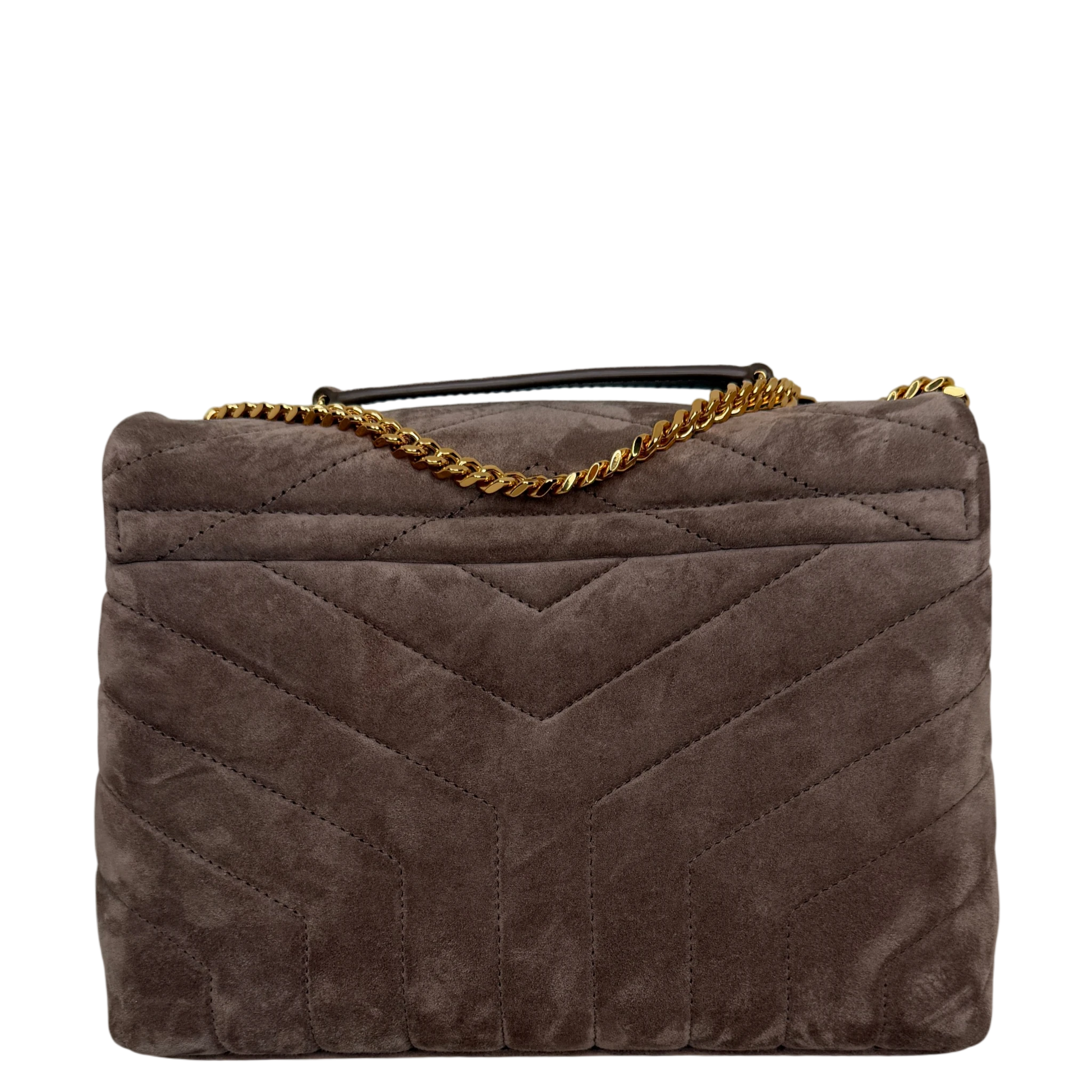Saint Laurent Loulou Small Veloursleder Taupe Gold Y-Steppung Saint Laurent