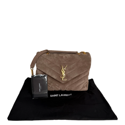 Saint Laurent Loulou Small Veloursleder Taupe Gold Y-Steppung Saint Laurent