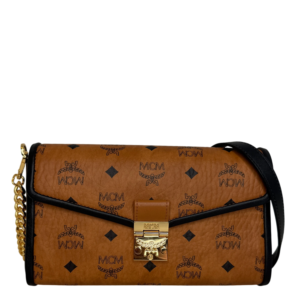 MCM Tracy Medium Crossbody Visetos Cognac Schwarz Gold Kette MCM