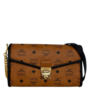 MCM Tracy Medium Crossbody Visetos Cognac Schwarz Gold Kette