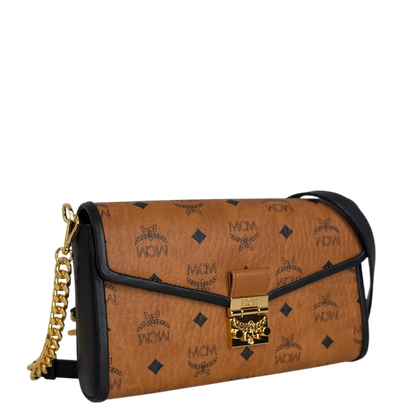 MCM Tracy Medium Crossbody Visetos Cognac Schwarz Gold Kette MCM