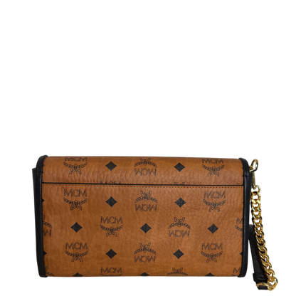 MCM Tracy Medium Crossbody Visetos Cognac Schwarz Gold Kette MCM