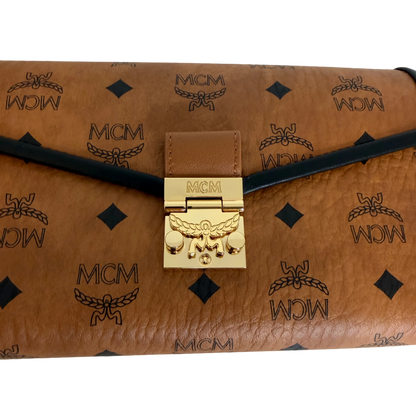 MCM Tracy Medium Crossbody Visetos Cognac Schwarz Gold Kette MCM