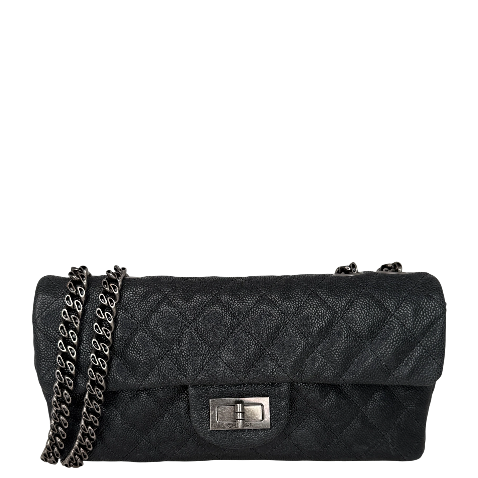 Chanel 2.55 Reissue East-West Flap Kaviarleder Grau, Ruthenium / neuwertig Chanel