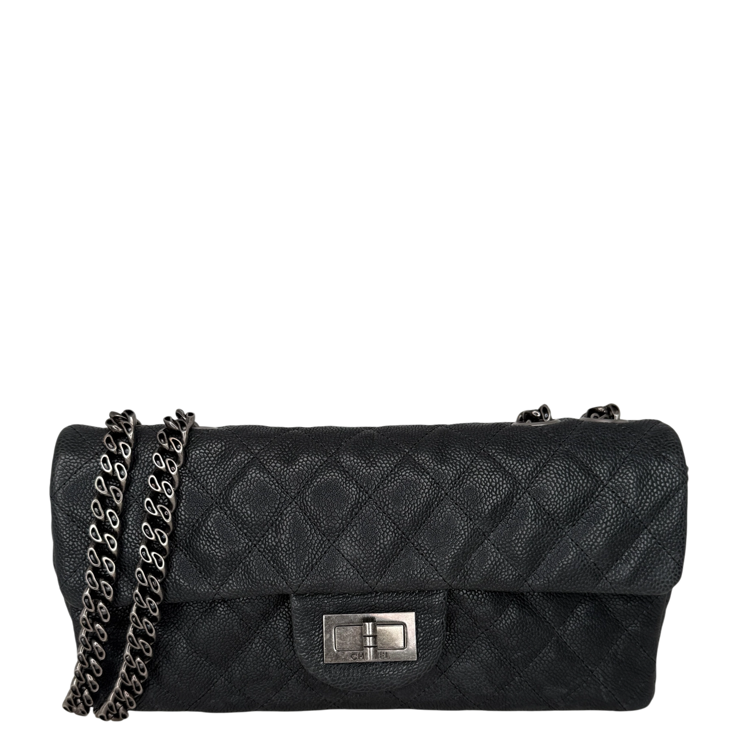 Chanel 2.55 Reissue East-West Flap Kaviarleder Grau, Ruthenium / neuwertig Chanel