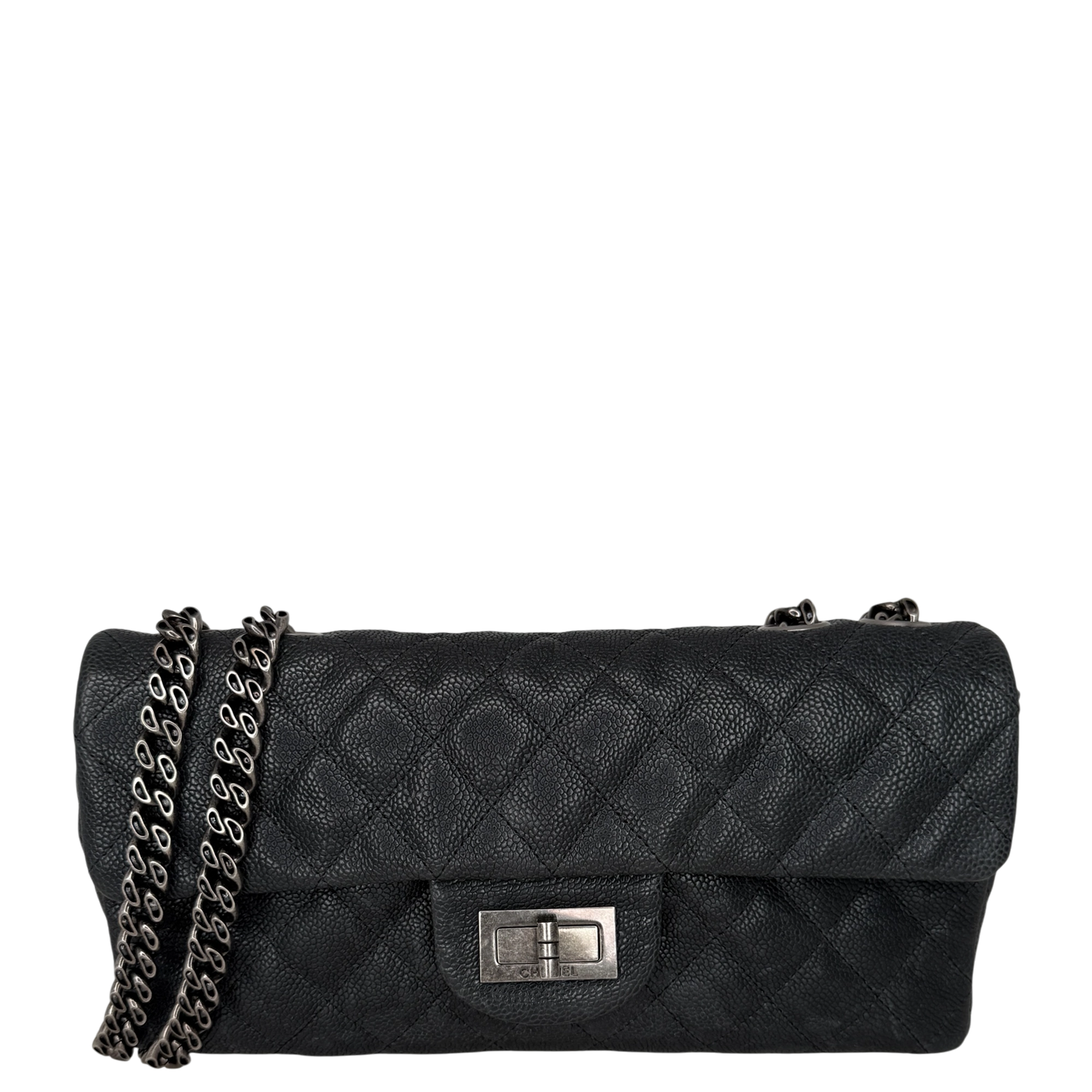 Chanel 2.55 Reissue East-West Flap Kaviarleder Grau, Ruthenium / neuwertig Chanel